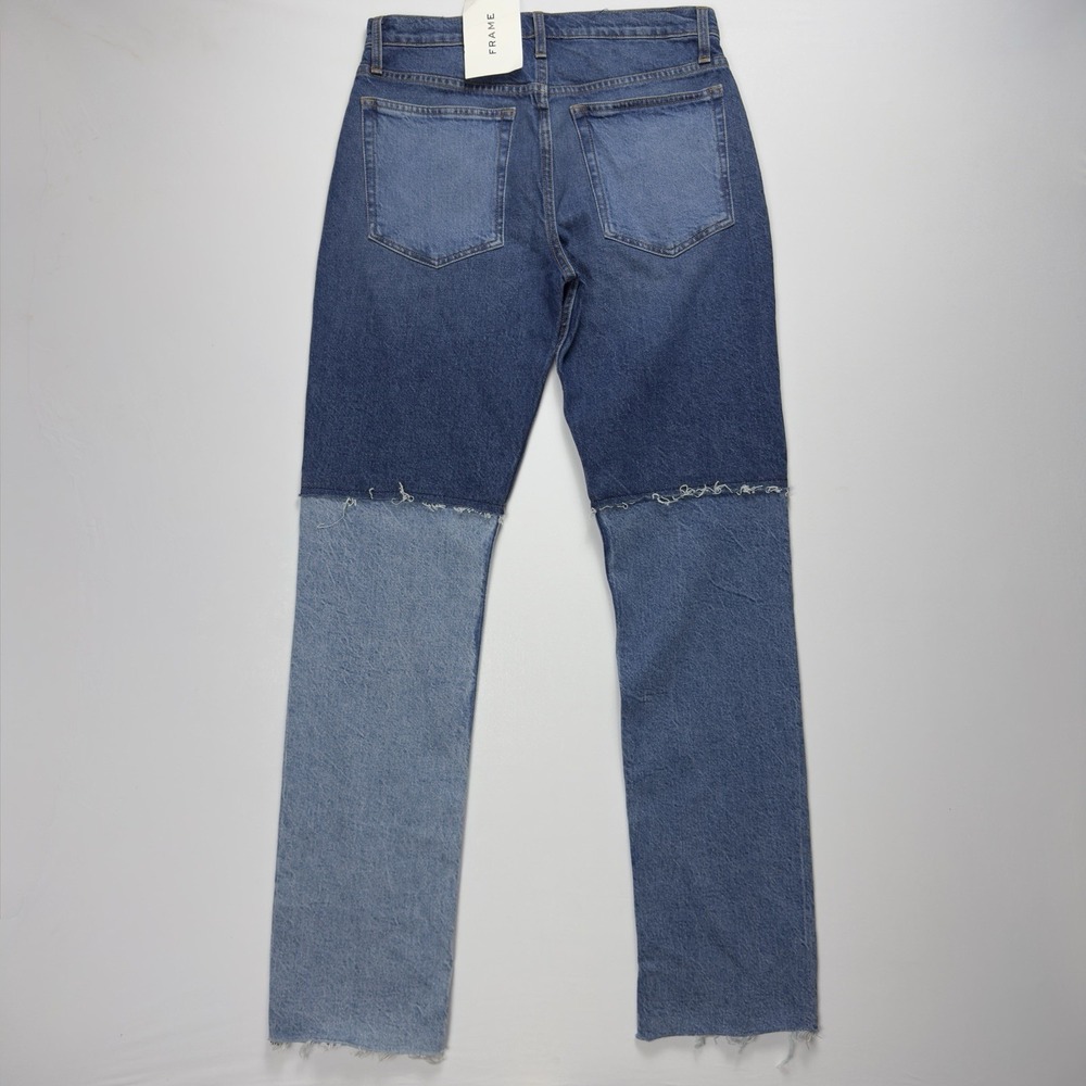 FRAME Womens Two-Tone Patchwork Straight Leg Jeans Raw Hem Denim Color Block  26 - Picture 8 of 15